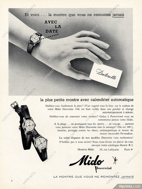 Mido 'Watches) 1958 — Advertisement