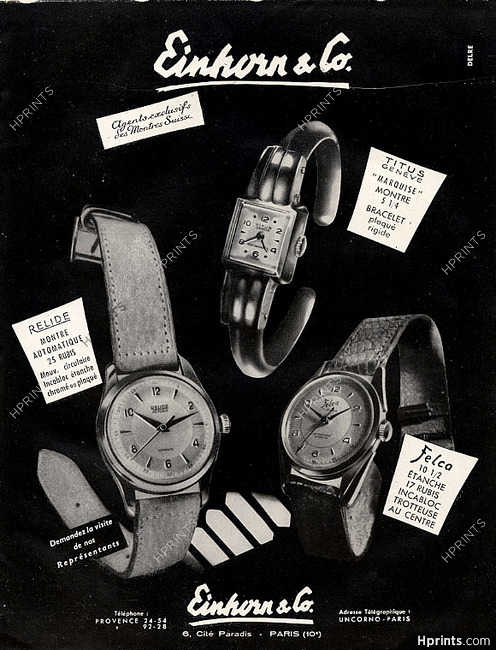Einhorn & Co. (Watches) 1950 Relide,Titus, Felco