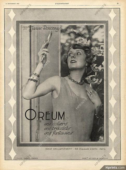 Oreum 1926 Jewels Art Deco Model Mlle Janine Ronceray, Photo Manuel Frères