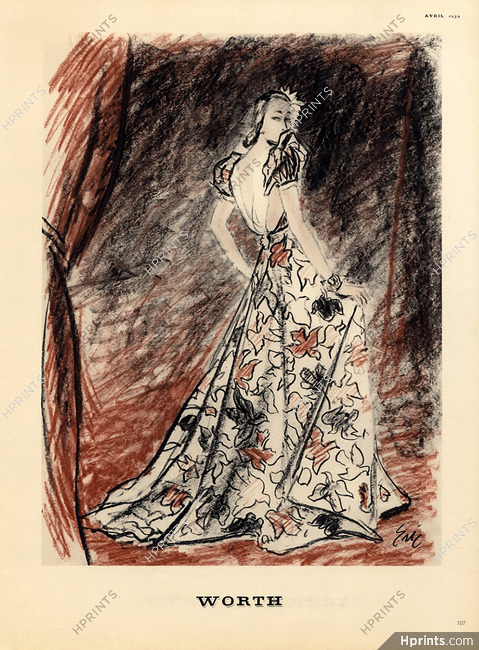 Worth 1939 Eric, Evening Gown, Fashion Illustration