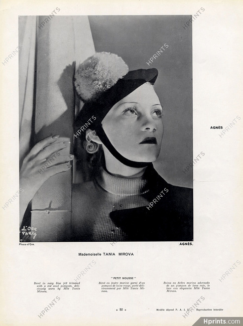 Madame Agnès 1936 Sailor's hat, Tania Mirova
