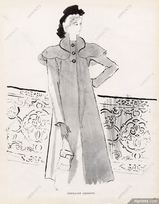 Germaine Lecomte 1947 Roger Descombes Fashion Illustration