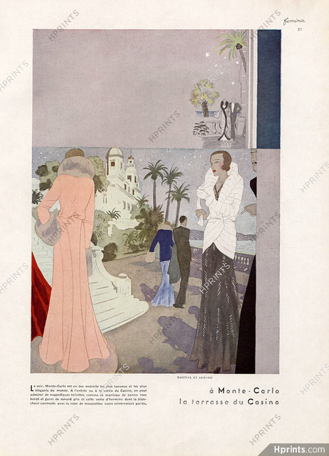 Martial et Armand 1930 Evening Gown, Fashion Illustration Casino