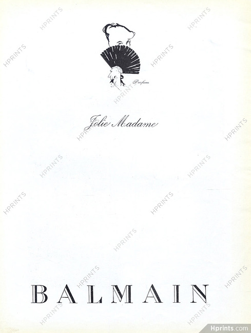 Pierre Balmain 1958 Parfum Jolie Madame, René Gruau, Hand Fan