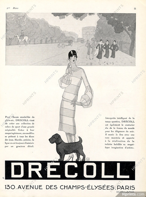 Drecoll 1926 Fashion Dress, Elegante, Champs Elysées, Dog