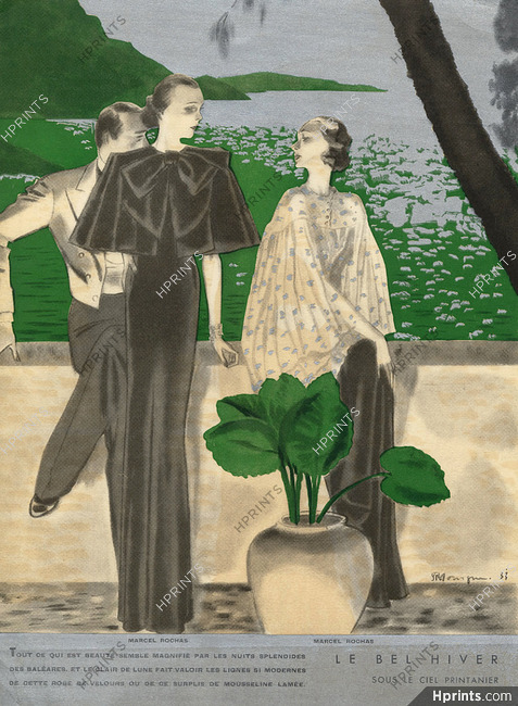 Marcel Rochas 1933 Pierre Mourgue, Evening Gown, Nuits des Baléares