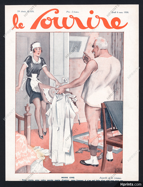 Léonnec 1930 Maid Surprises Man Getting Dressed