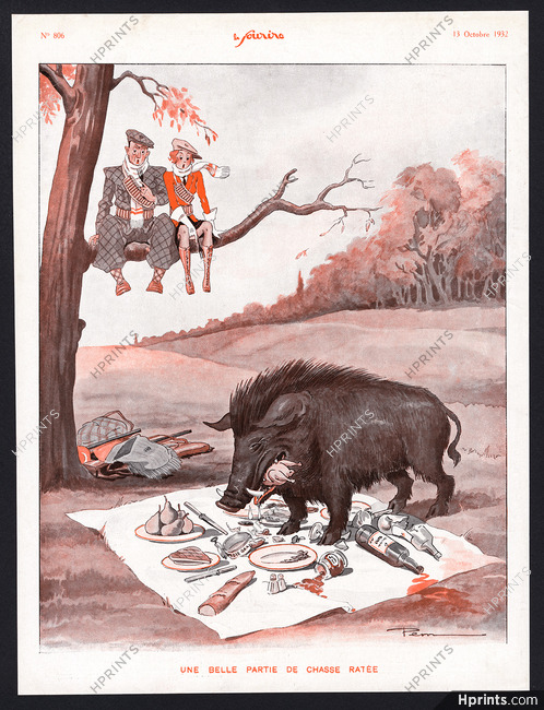 Pem 1932 Wild Boar Disrupts Hunters Picnic