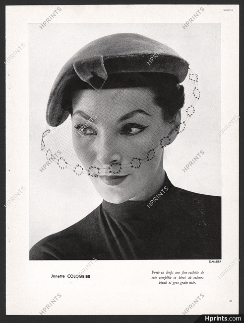 Janette Colombier 1953 Béret fine voilette, Photo Dambier