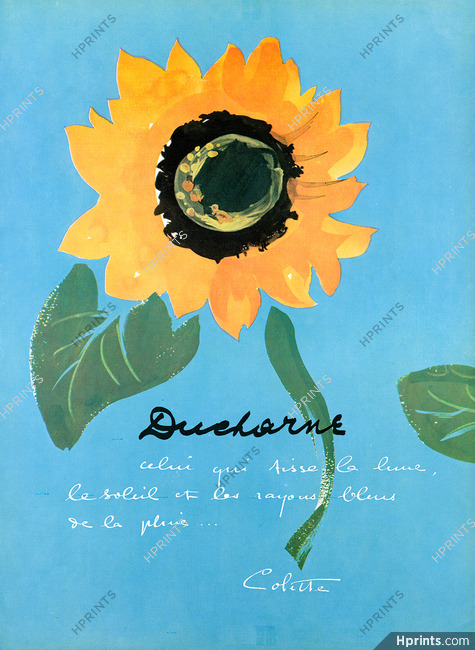 Ducharne 1956 Poem, Colette Autograph Sunflower