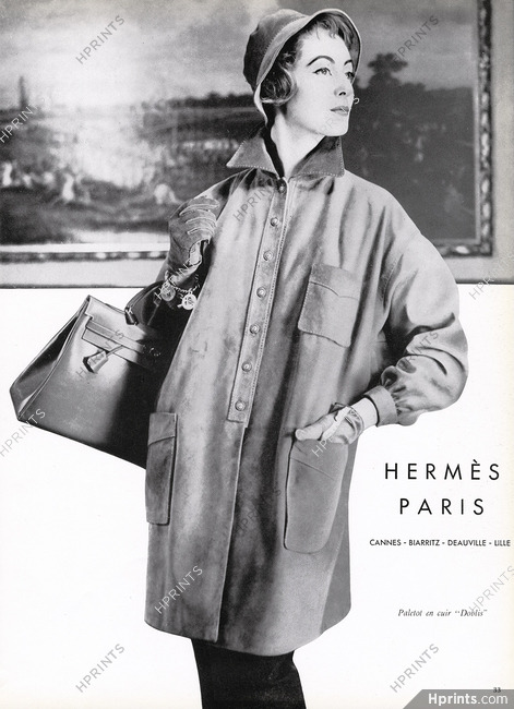 Hermès (Couture) 1956 Paletot en cuir, Handbag, Gloves