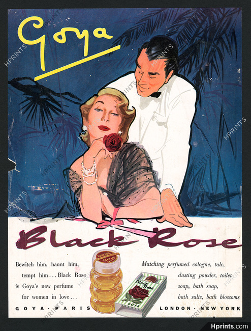 Goya (Perfumes) 1955 Black Rose, René Gruau (unsigned)