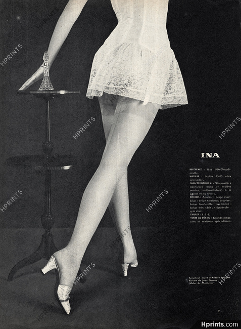 Ina (Stockings) 1955 Jupon bustier de Lejaby, Mules de Montclair