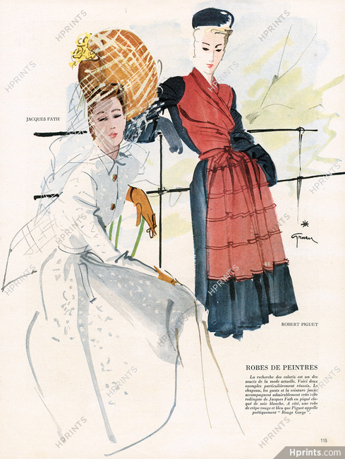 Robes de peintres, 1945 - Jacques Fath & Robert Piguet, Redingote-Dress, René Gruau