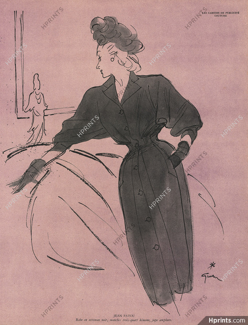 Jean Patou 1945 Robe en ottoman noir, René Gruau