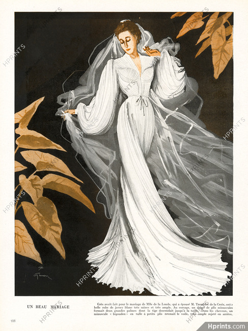Grès 1945 René Gruau, Mlle de La Londe Wedding Dress