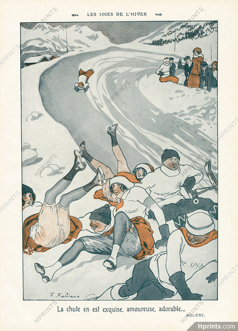 Fabiano 1914 Les Joies de l'Hiver, La Chute, Luge, Sled