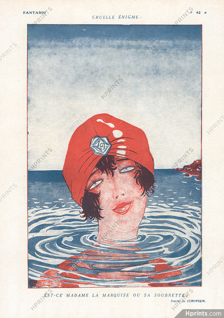 Alexandre Zinoview 1920 Bathing Beauty, Turban, Swimmer