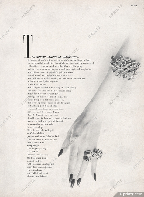 Salvador Dali (Jewels Design) 1951 Tree of life Bracelet, Little-finger Ring, Alemany and Ertman, Photo Ben Rose
