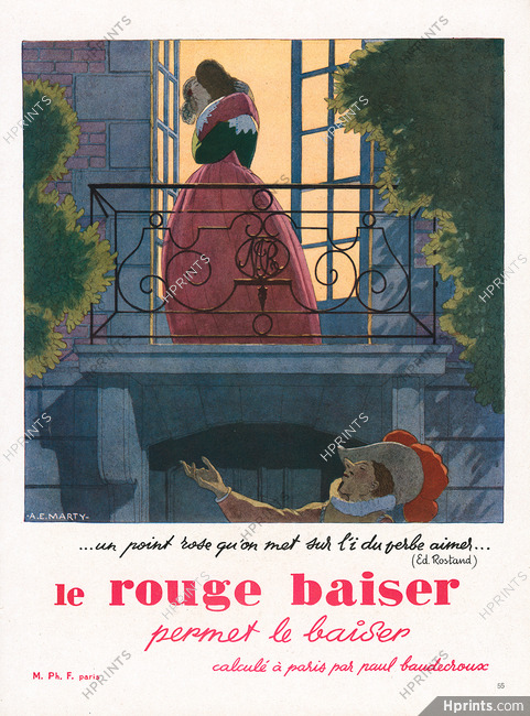 Le Rouge Baiser 1947 A. E. Marty, Romantic Lovers, Edmond Rostand Quote
