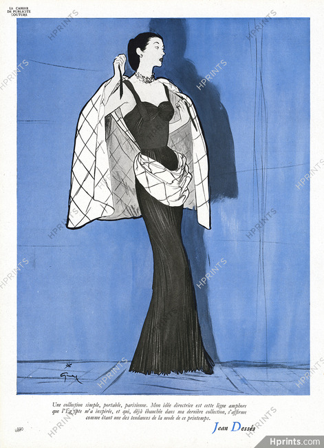Jean Dessès 1947 René Gruau Fashion Illustration Evening Gown