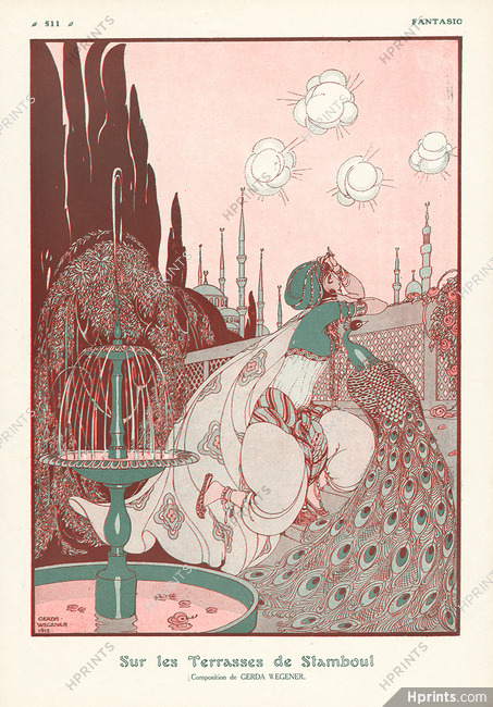 Gerda Wegener 1915 Sur les terrasses de Stamboul... Oriental Turkish Costume, Peacock