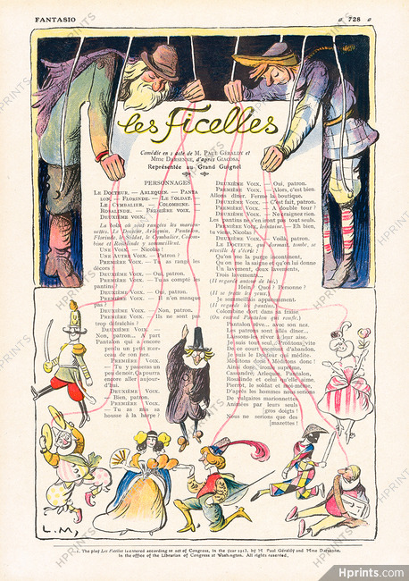 Les Ficelles, 1913 - Lucien Métivet Marionettes Grand Guignol Paul Géraldy, 5 pages
