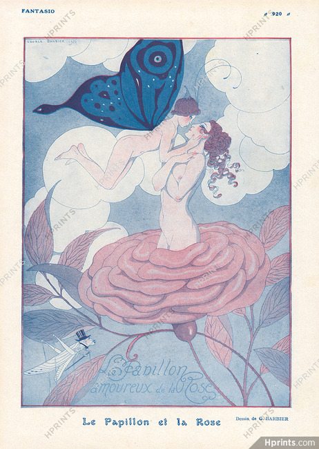 Le Papillon amoureux de la Rose, 1916 - George Barbier The Rose and the Butterfly, Nude Angel