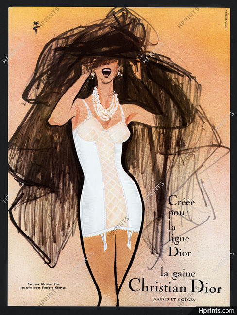 Christian Dior (Lingerie) 1960 René Gruau, Fourreau en tulle Helanca