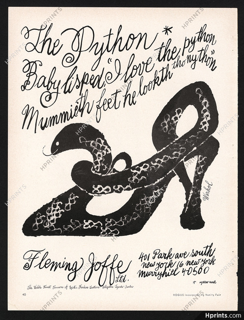 Fleming Joffe (Shoes) 1962 Andy Warhol The Python Baby Lisped... Snakeskin