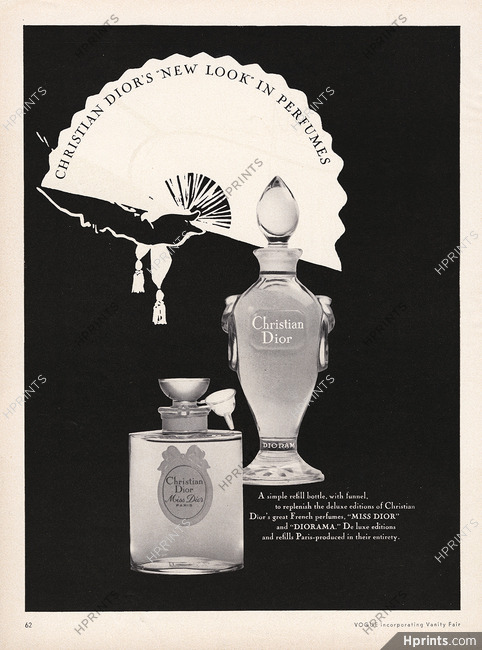 Christian Dior's "New Look" in Perfumes 1953 Miss Dior, Diorama, Hand Fan, d'après René Gruau