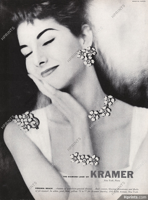 Kramer (Jewels) 1954 Virginia Beach, Porcelain-Petaled Flowers