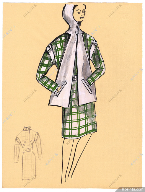 Blanche Bassia 1965 / 1970 Original Fashion Drawing