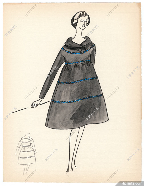 Blanche Bassia 1965 / 1970 Original Fashion Drawing