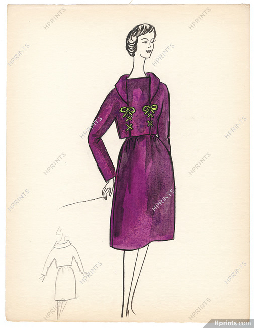 Blanche Bassia 1965 / 1970 Original Fashion Drawing
