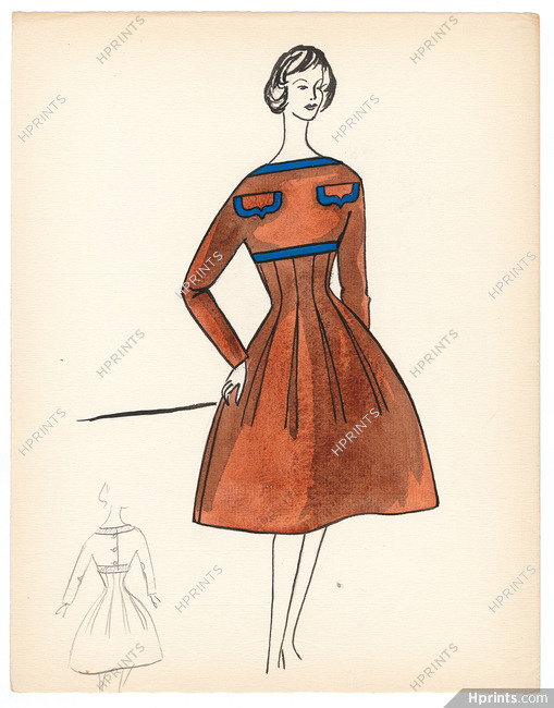 Blanche Bassia 1965 / 1970 Original Fashion Drawing