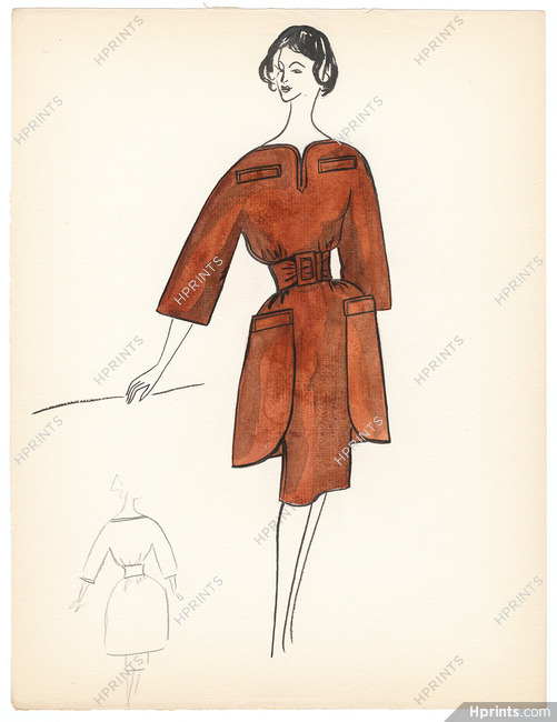 Blanche Bassia 1965 / 1970 Original Fashion Drawing
