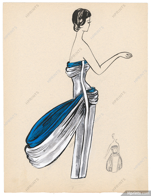 Blanche Bassia 1965 / 1970 Original Fashion Drawing