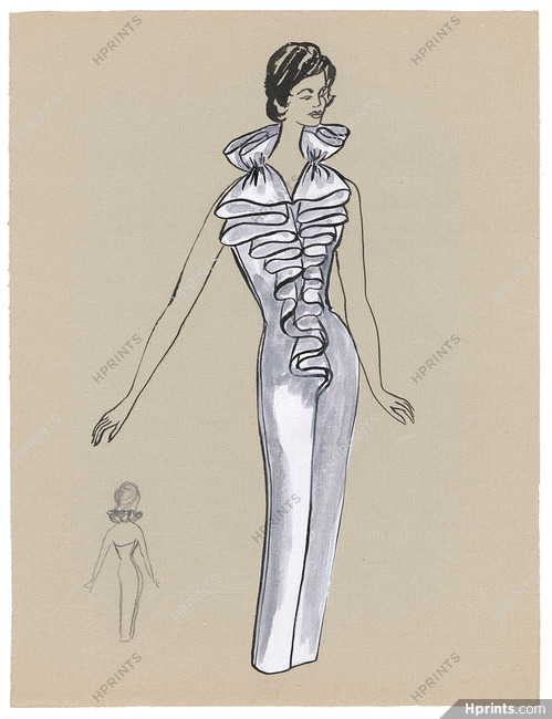 Blanche Bassia 1965 / 1970 Original Fashion Drawing