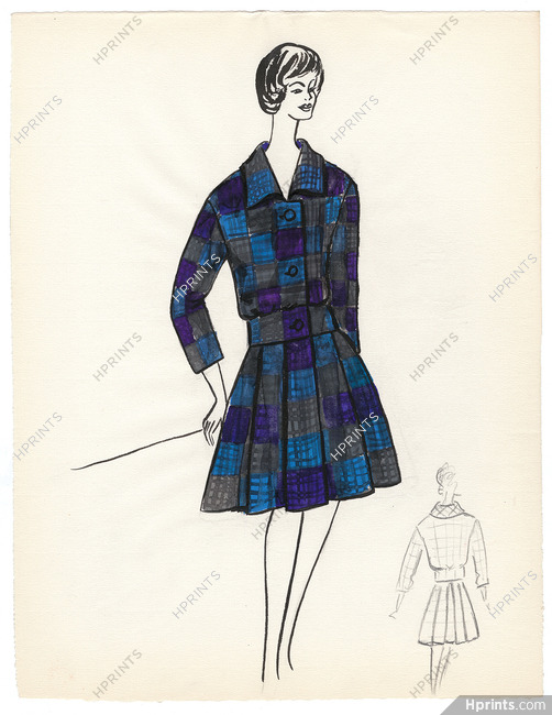 Blanche Bassia 1965 / 1970 Original Fashion Drawing