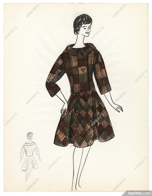 Blanche Bassia 1965 / 1970 Original Fashion Drawing