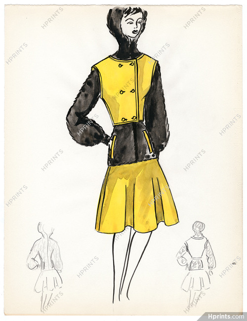 Blanche Bassia 1965 / 1970 Original Fashion Drawing