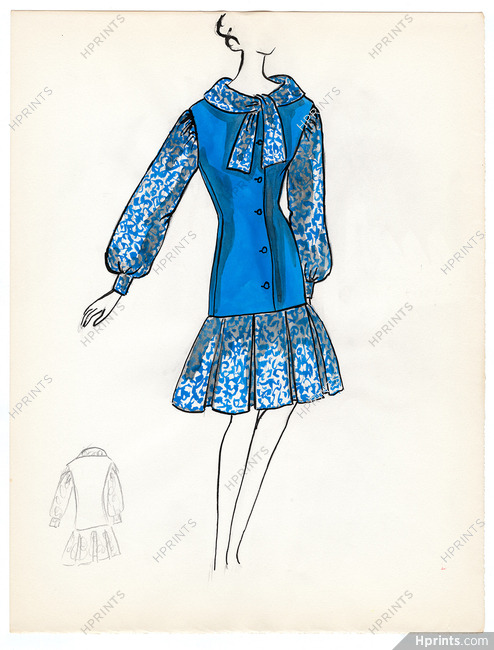 Blanche Bassia 1965 / 1970 Original Fashion Drawing