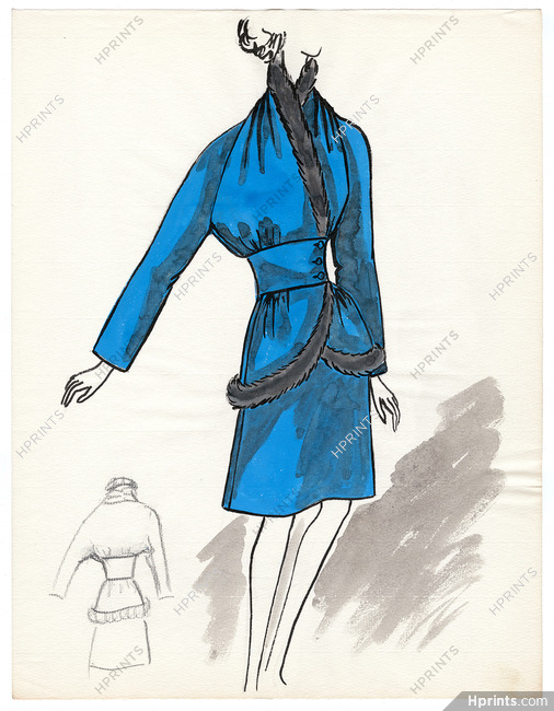 Blanche Bassia 1965 / 1970 Original Fashion Drawing
