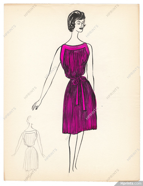 Blanche Bassia 1965 / 1970 Original Fashion Drawing