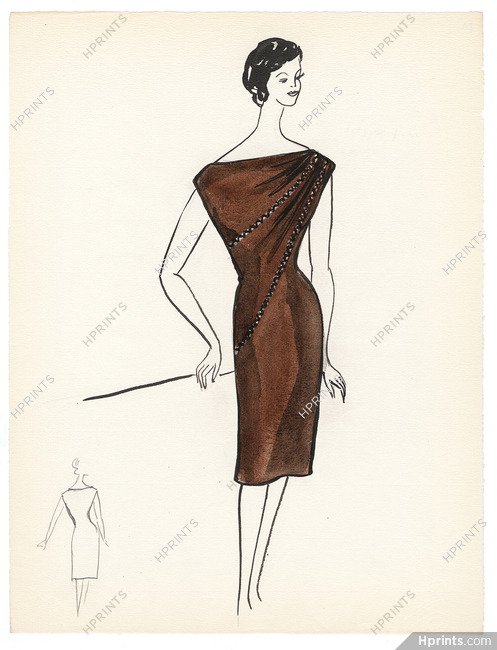 Blanche Bassia 1965 / 1970 Original Fashion Drawing