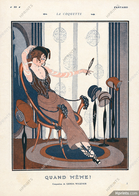 La Coquette — Quand Même !, 1915 - Gerda Wegener, Elegant Parisienne Hats Decorative Arts