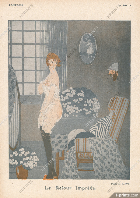 Le Retour imprévu, 1916 - F. Roy The Unexpected Return, Sexy Looking Girl