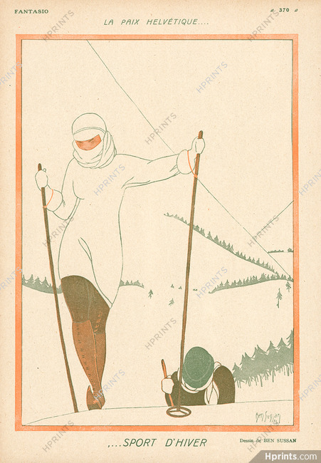 La Paix Helvétique... Sport d'Hiver, 1917 - Ben Sussan Cross-country Ski, Switzerland