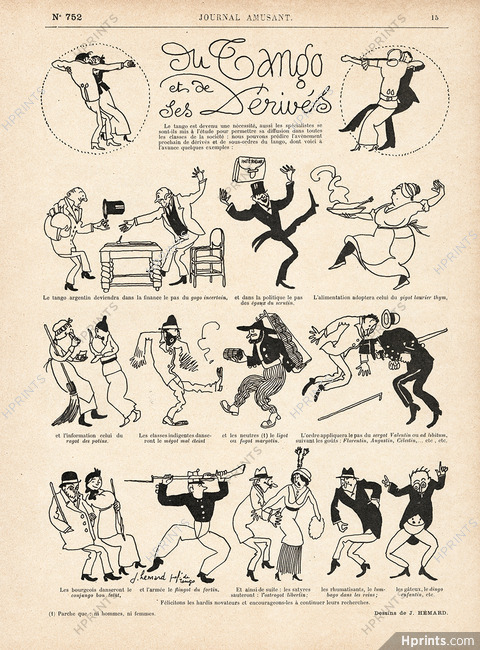 Joseph Hémard 1913 Du Tango et de ses Dérivés, Derivatives of Tango in Society